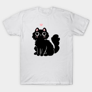 Cute black cat with a pink heart illustration T-Shirt